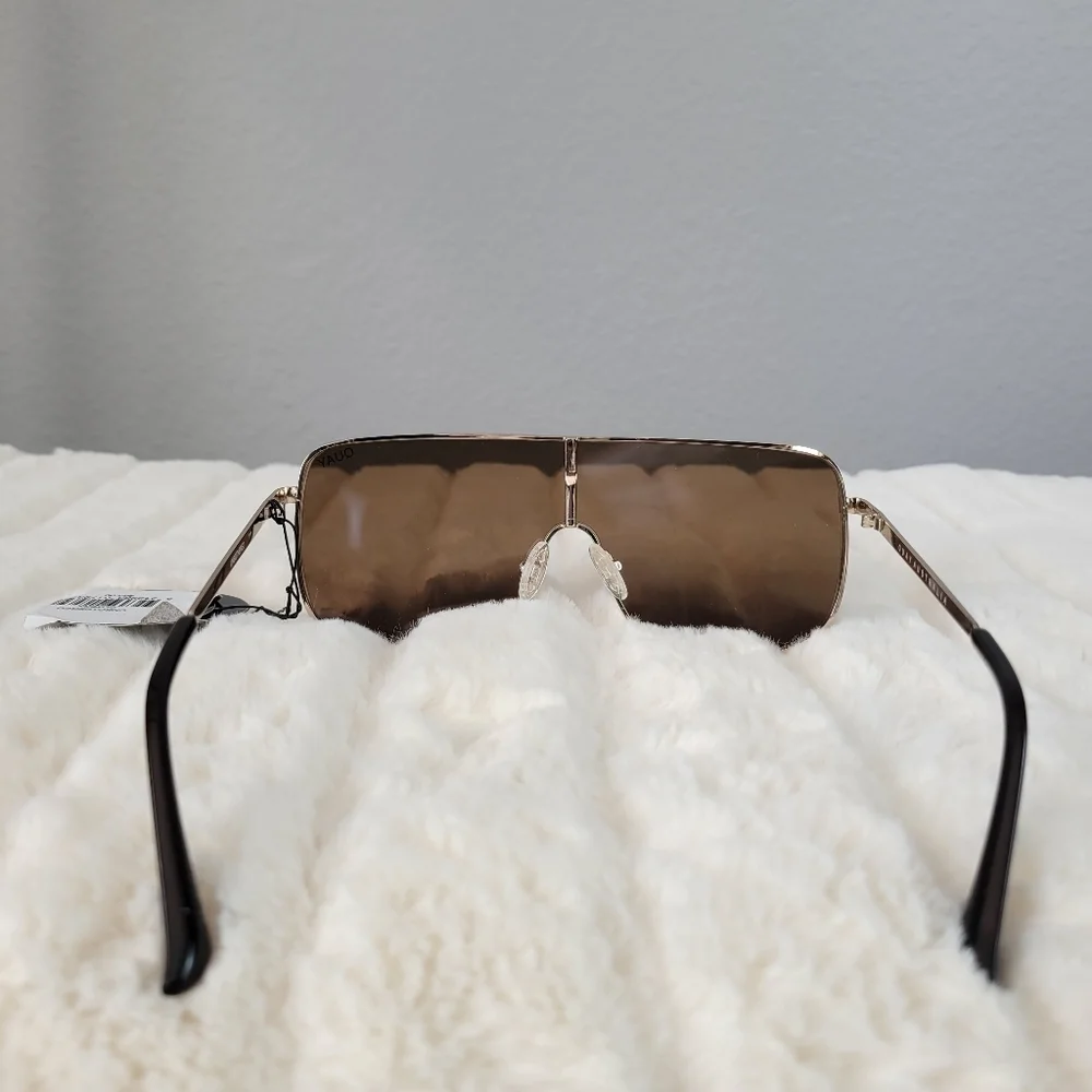 QUAY // ltd ed kylie jenner collab gold frame brown lens shield sunglasses